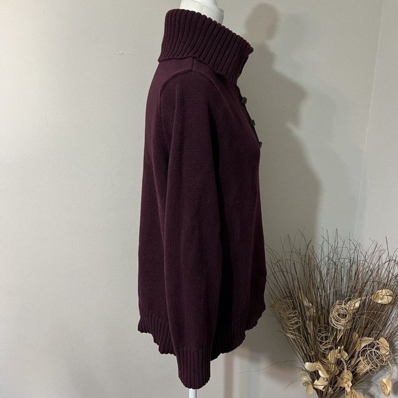 Ralph Lauren Woman’s Turtleneck Cotton Burgundy Sweater, Leather Buttons Sz 1X - Picture 2 of 11